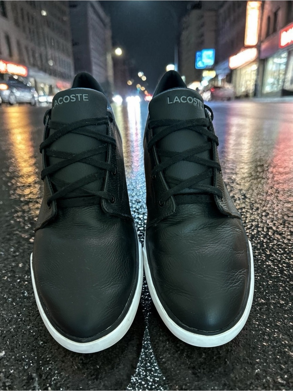 Lacoste Minzah Men's Black Leather Sneakers with White Soles